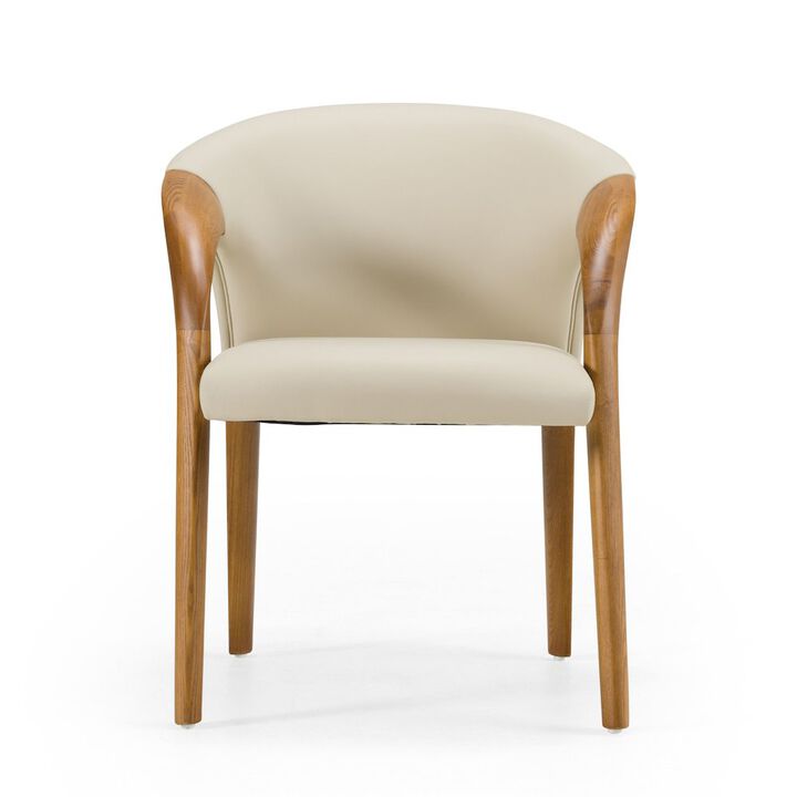 Modrest Wynetta Mid-Century Modern Grey Vegan Leather + Walnut Dining Chair