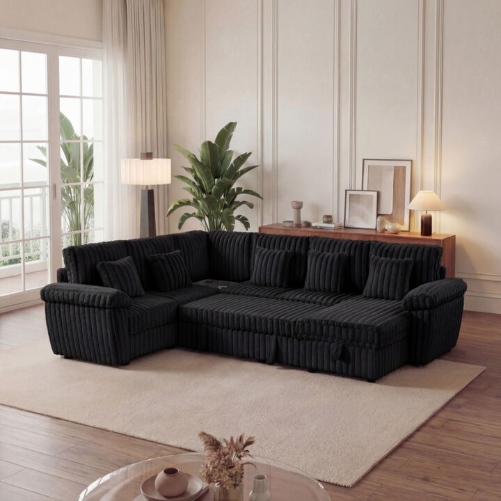 Jadrep  U-shaped Jumbo Corduroy Sectional Sleeper Sofa