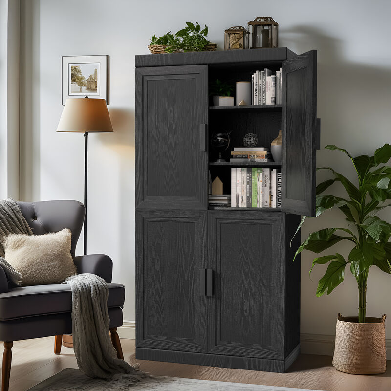 62"x31"x16" Modern Black Wooden Storage Cabinet - 6 Tier Organizer with Four Doors image number 2