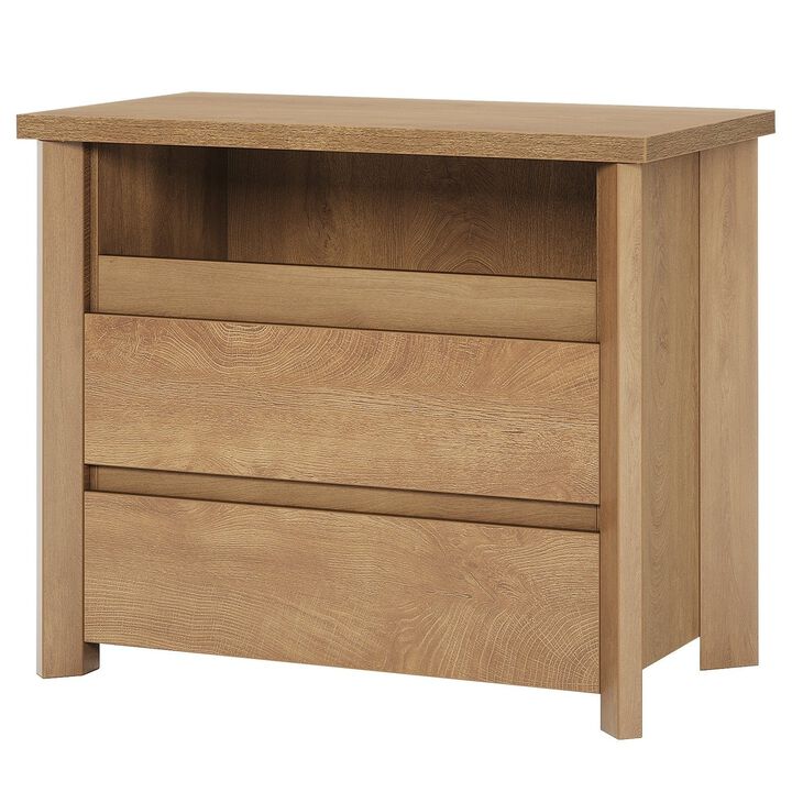 Tribesigns 31.5" Wide Nightstand, Farmhouse Bedside Table with 3 Storage Drawers