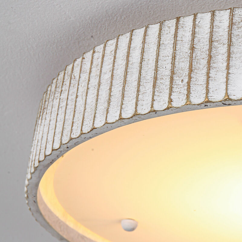 17.5" Modern White Drum Dimmable Flush Mount Ceiling Light with Resin Shade