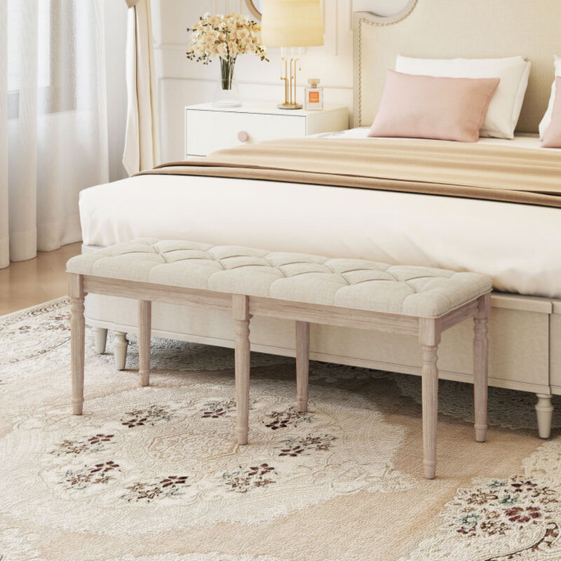 Upholstered Bench with Carved Wood Legs and Cushioned Seat For Bedroom-Beige image number 3