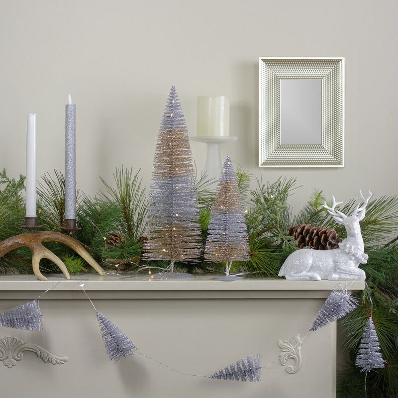 16" LED Lighted B/O Silver and Gold Sisal Christmas Tree - - Warm White Lights image number 1