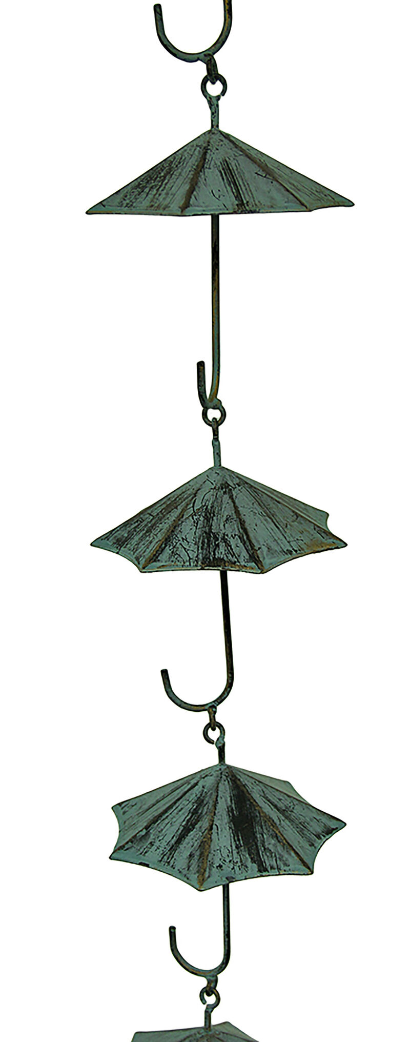 Metal Umbrella Rain Chain 61 in Teal Verdigris Outdoor Downspout Decor image number 2