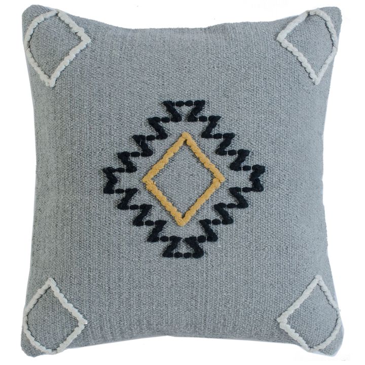 20" Gray and White Scandinavian Diamond Motif Square Throw Pillow