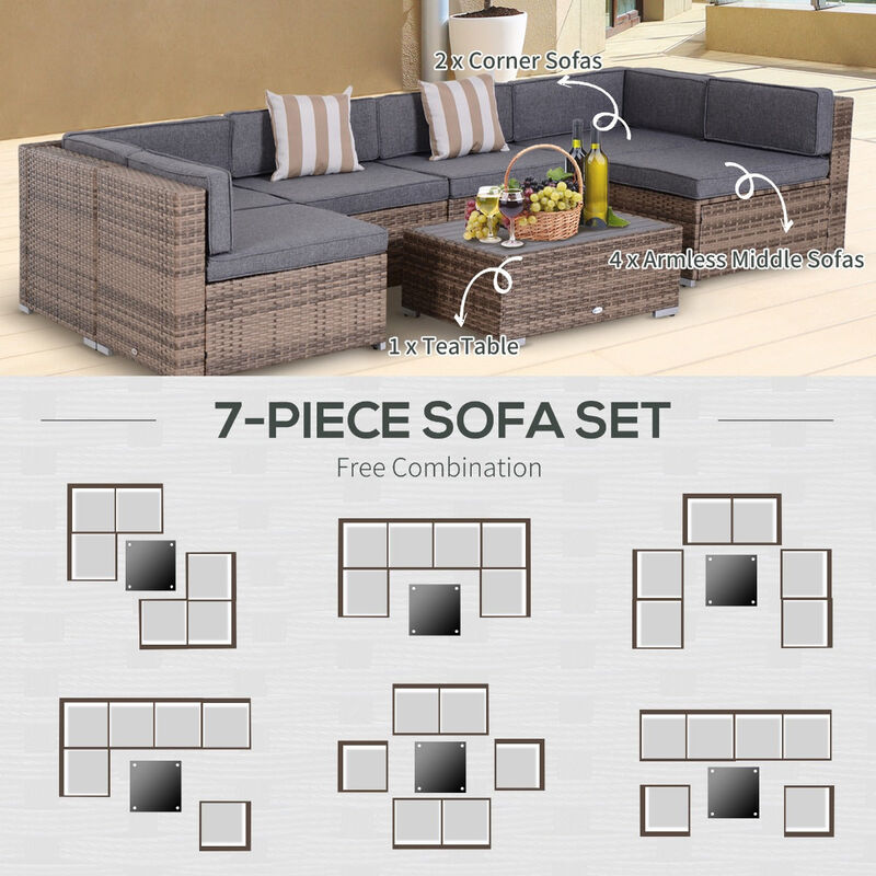 Wicker Patio Furniture Sets,7-Piece Outdoor Sectional- Grey