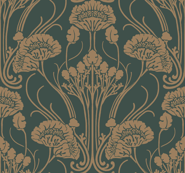 Nouveae Damask Green Wallpaper