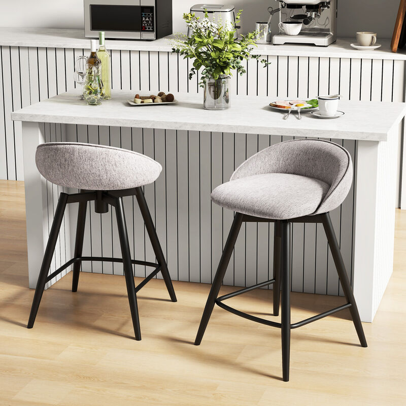 Comfortable Upholstered Bar Stools with Backrest and Footrest, Set of 2