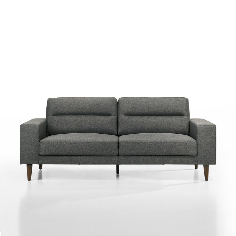 Vile Sofa, 79 Inch Gray Polyester, Classic Tapered Solid Wood Legs - Benzara