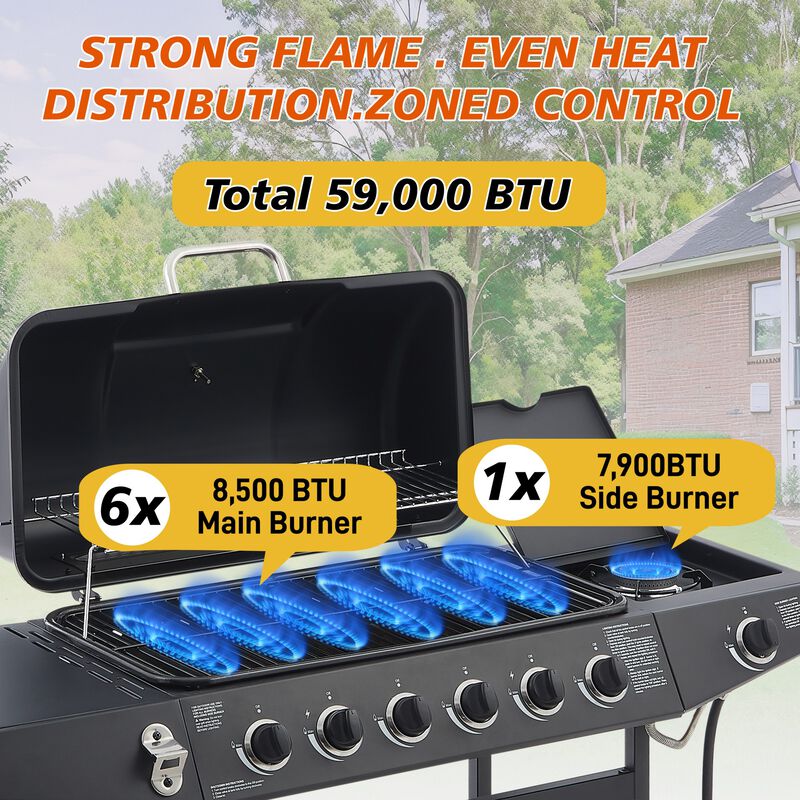Zemzap 6-Burner Propane Gas Grill with Side Burner image number 4