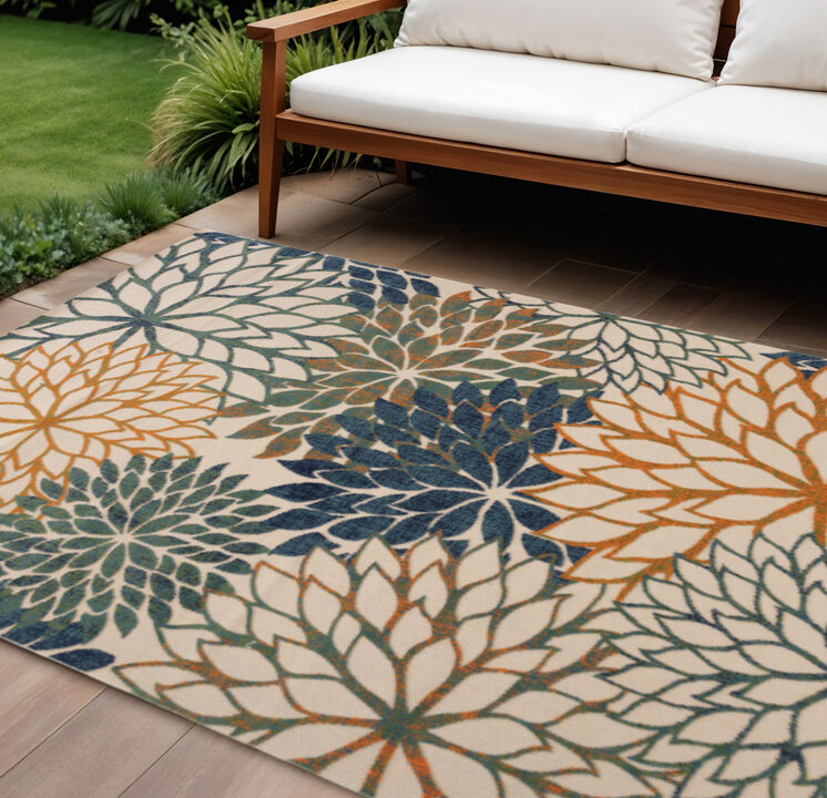 HomeRoots 10' X 14' Blue Green And Orange Floral Indoor Outdoor Area Rug