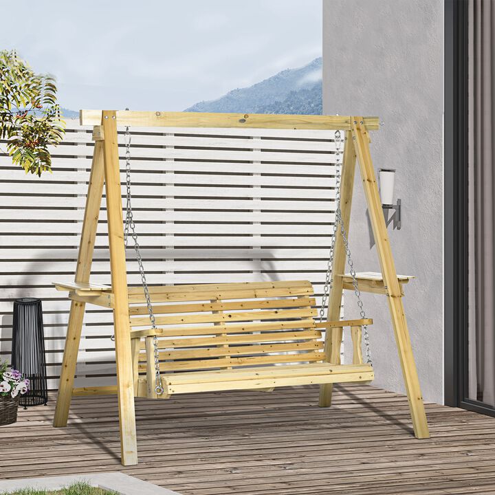 Hivvago Outdoor Wooden Swing Bench with Stand
