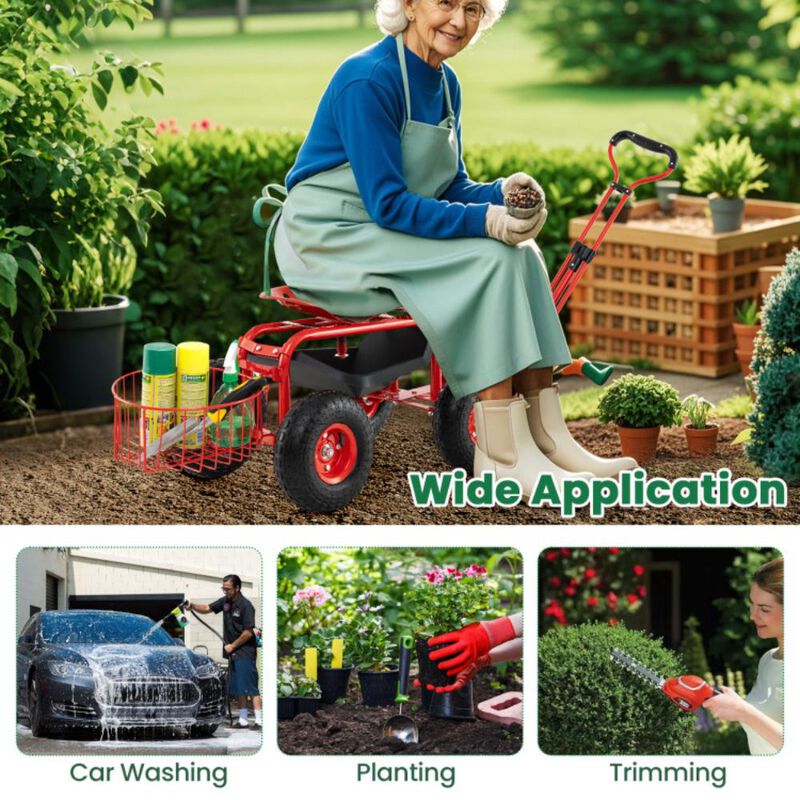 Hivvago Heavy Duty Garden Cart with Tool Tray and 360 Swivel Seat