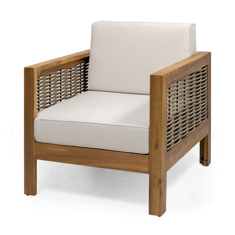 Merax  Outdoor Acacia Wood Club Chair with Wicker Accents Set of 2