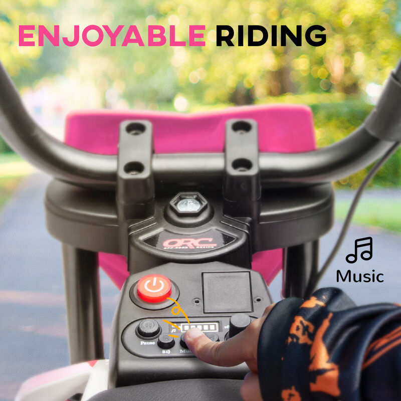 BreeBe 12V Kids Electric Motorcycle w/ Twist Grip Throttle, Training Wheels, Rear Suspension & Music image number 6