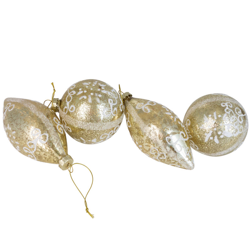 Glittered Christmas Ball and Finial Glass Ornaments - 5" - Gold - 4ct image number 7