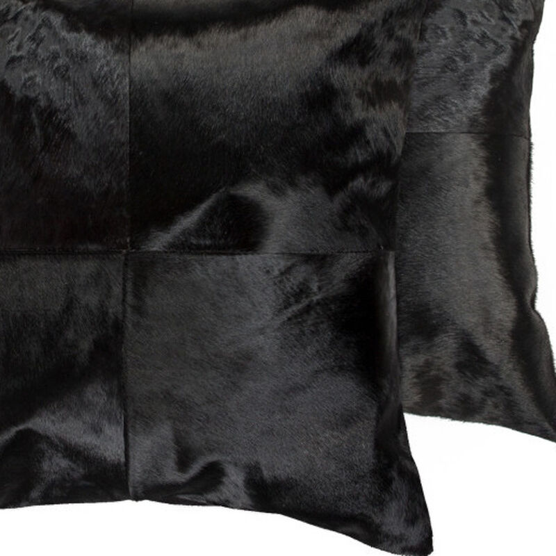 HomeRoots Set of Two 18" Black Cowhide Throw Pillows image number 4
