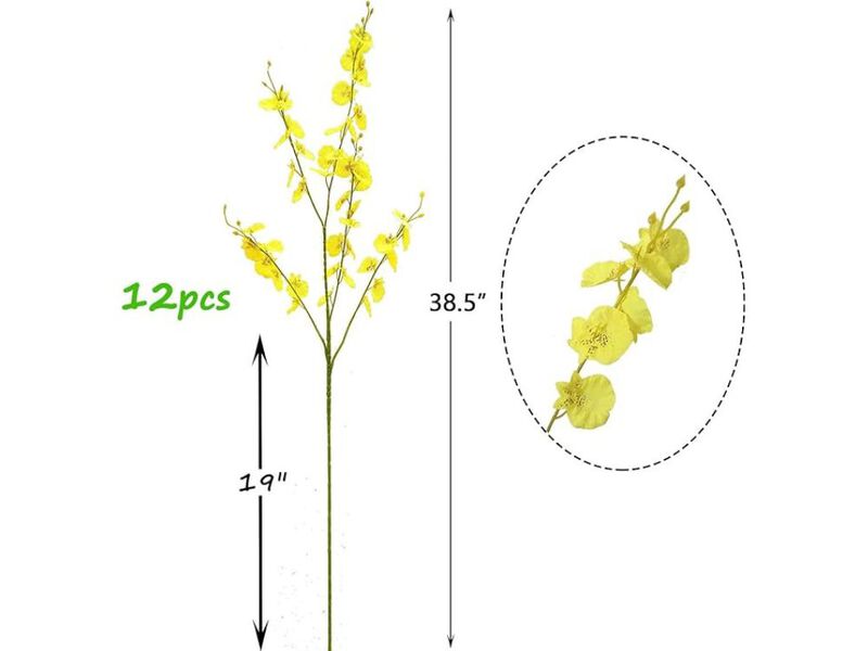 12 Piece Yellow Artificial Flowers Vase Filler Orchids Silk image number 2