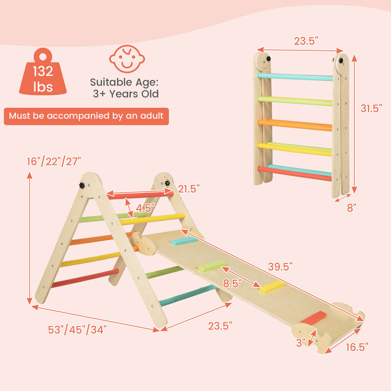 3-in-1 Climbing Set Foldable and Adjustable Kids Triangle Set