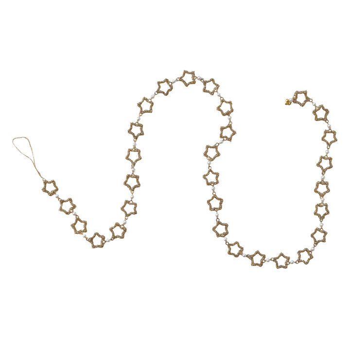 Gold Glass Bead & Iron Star Garland with Faux Pearls