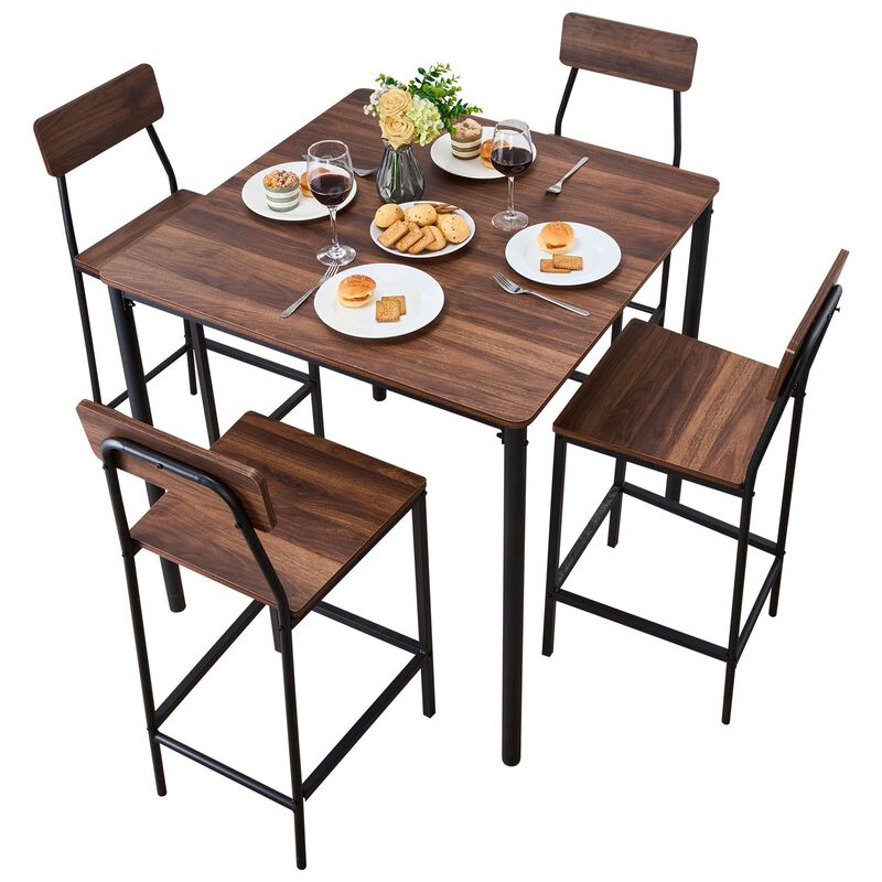5-Piece Bar Table and Chair Set with Square Pub Table image number 4