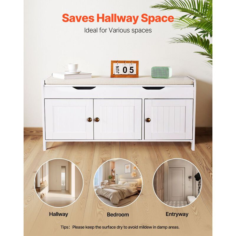 Entryway Bench with Shoe Storage, 3 Door Cabinets and Height Adjustable Shelf image number 4