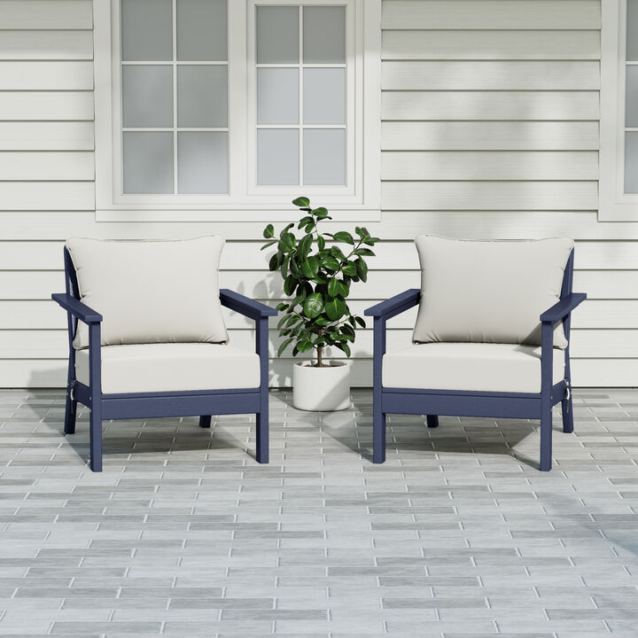 WestinTrends Outdoor Modern HDPE Patio Club Chairs with Deep Seat Cushions (Set of 2)