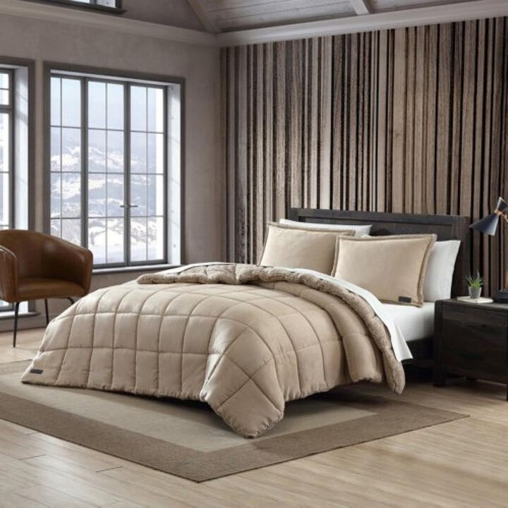 Hivvago King Plush Sherpa Reversible Micro Suede Comforter Set in Beige