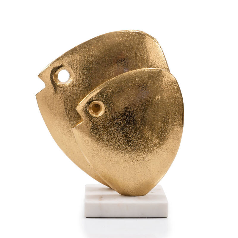 HomeRoots 11" Gold And White Aluminum And Marble Fishes Tabletop Sculpture image number 0