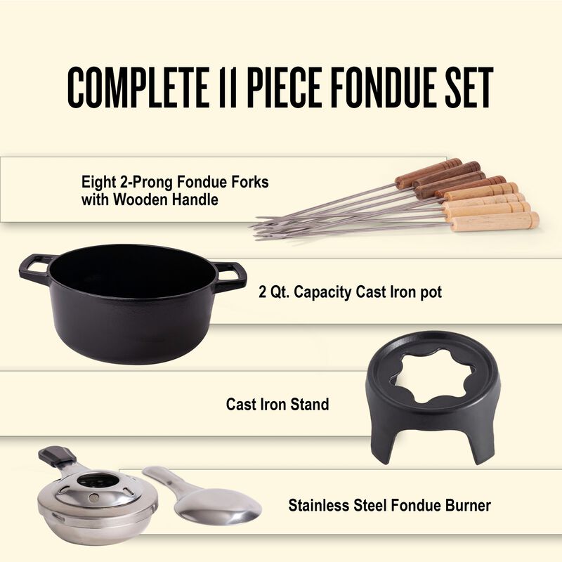 Alva Nori Enameled Cast Iron Fondue Set 2Qt. - Oven Safe and Made without PFAS, PFOA & PTFE - Includes 8 Fondue Forks, Fondue Pot, Adjustable Burner & Stand image number 3