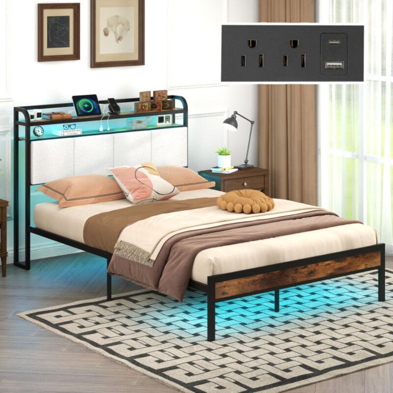 Hivvago Bed Frame with LED Light and Charging Station