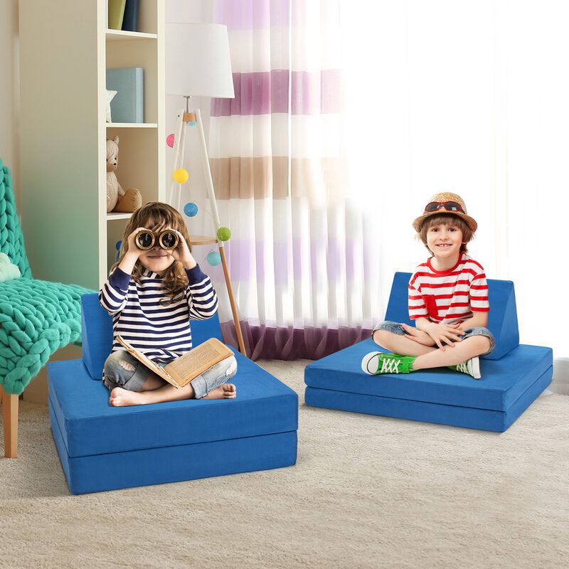 4 Pieces Convertible Kids Couch Set with 2 Folding Mats