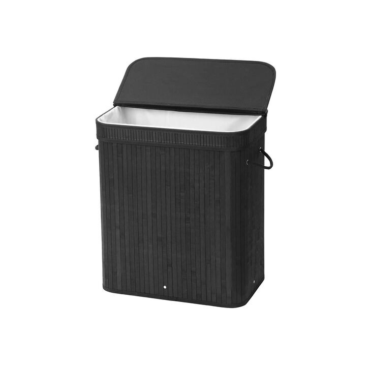 Bamboo Laundry Hamper 100L Dirty Clothes Storage Basket with Lid Liner and Handles Rectangular