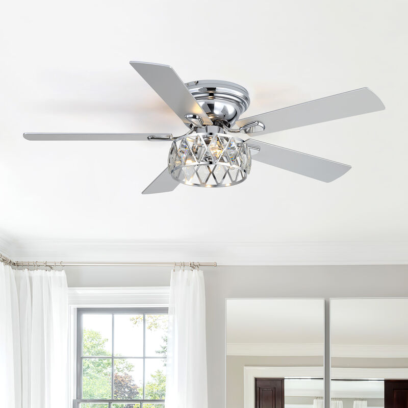 Breezary 52" Flush Mount Ceiling Fan with Light, 3 E12 Bulbs Required, 6 Speeds, Remote, 5 Blades image number 9