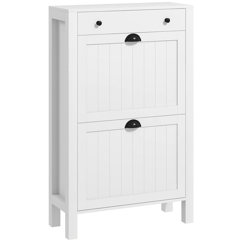 White Shoe Cabinet: 8-Pair Capacity, Freestanding, for Entryway
