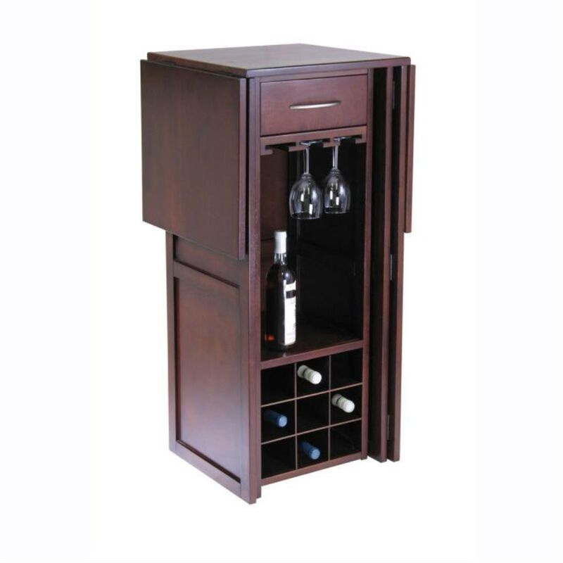 Hivvago 9 Bottle Walnut Wine Bottle Rack Mini Bar Expandable Counter