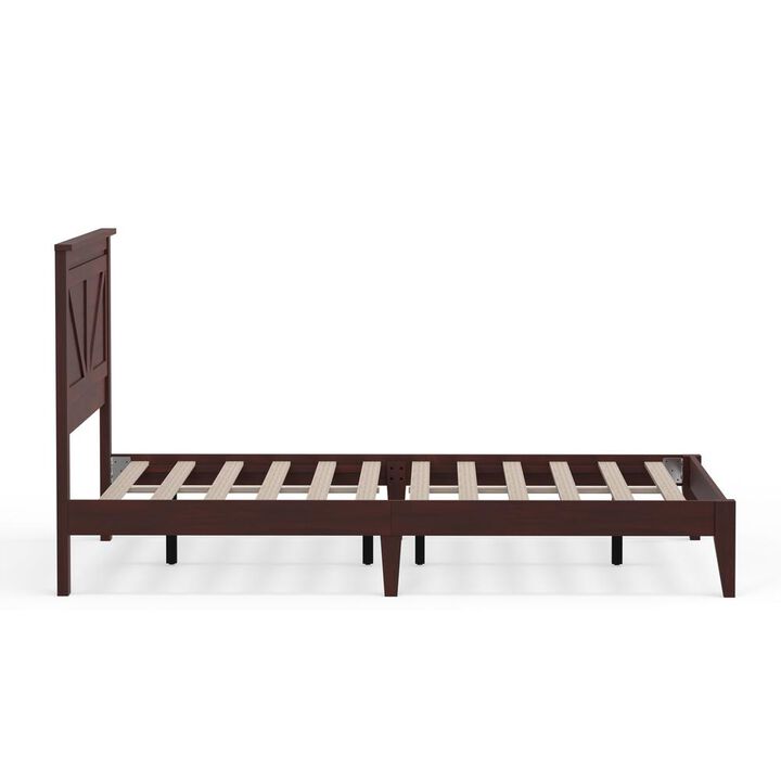 Glenwillow Home Farmhouse Wood Platform Bed in Queen - Cherry