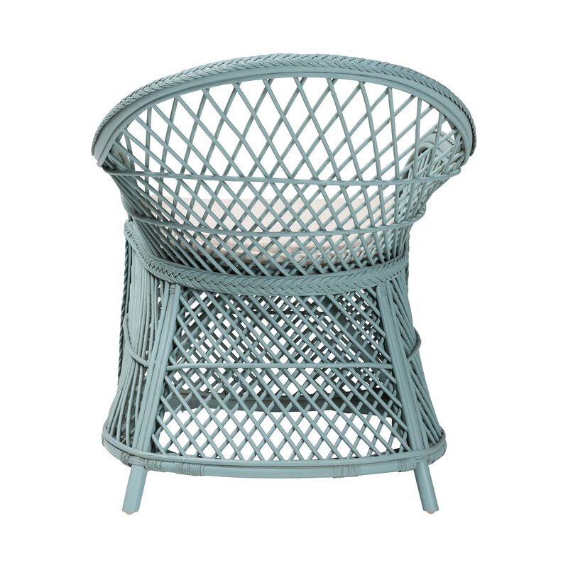 bali & pari Casilda Bohemian Light Blue Braided Rattan Arm Chair