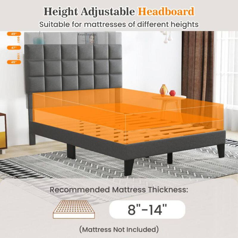 Hivvago Modern Linen Bed Frame with Adjustable Headboard-Gray