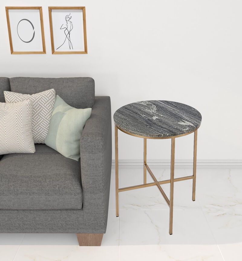 Contemporary Round Accent Table with Marble Surface for Home Decor
