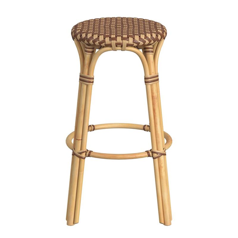 Butler Specialty Tobias Round Rattan 30 Bar Stool, Brown and Tan Dot
