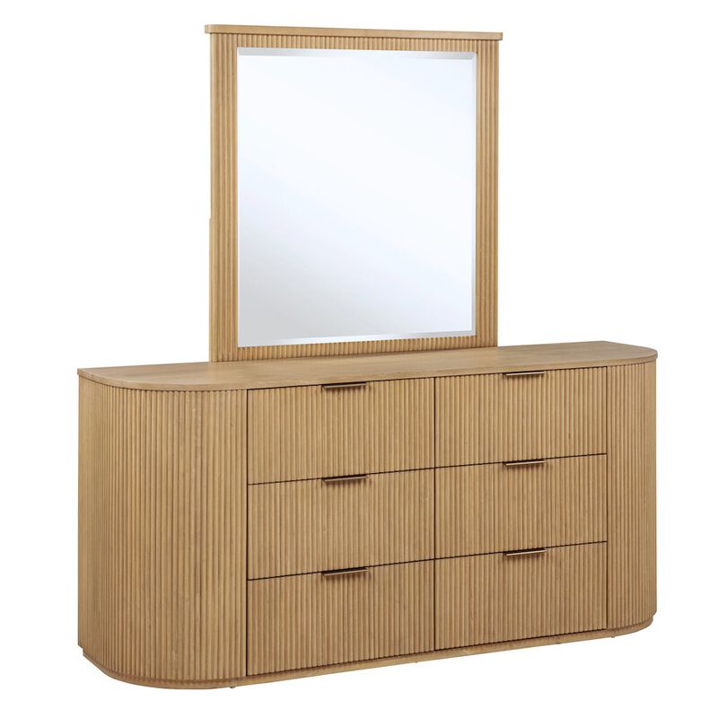 Best Master Furniture 70" Wide Modern Fluted 6-Drawer Dresser Mid Century, Light Oak image number 2