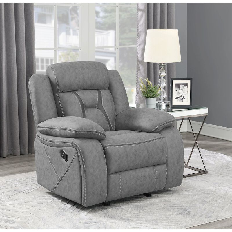 Coaster Co. of America Higgins Upholstered Glider Recliner Chair Grey image number 7