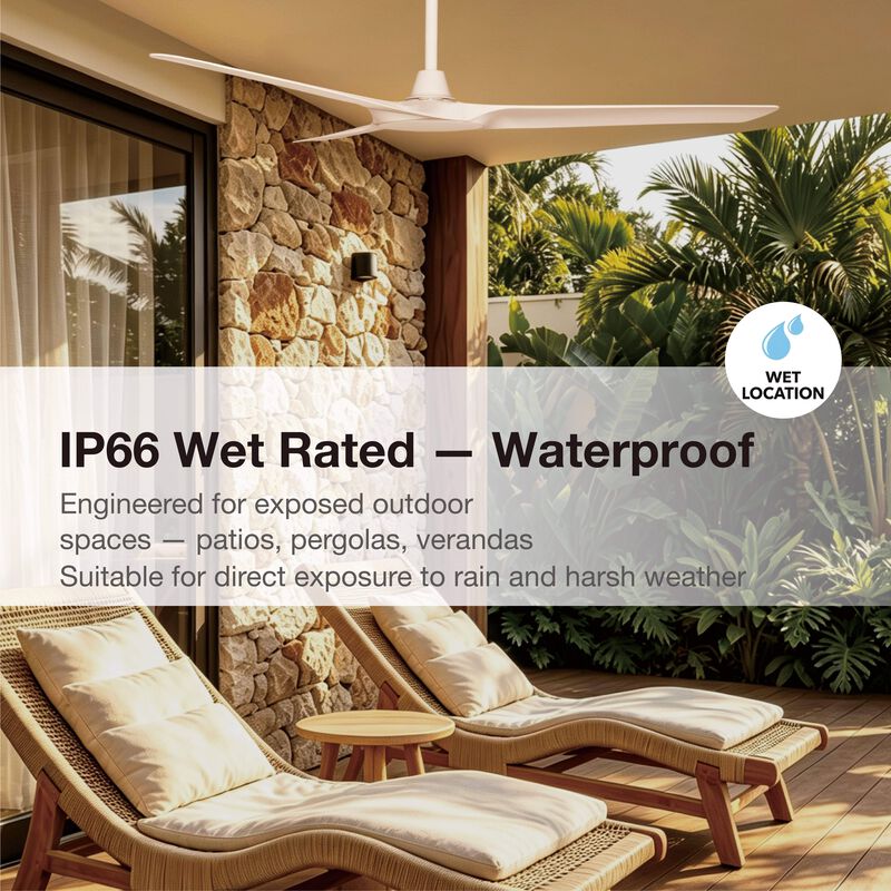 Lucci Air Abyss 56" Outdoor Ceiling Fan with Remote, IP66 Wet Rated Modern White Ceiling Fan with Remote Control, Energy Efficient DC Motor image number 7