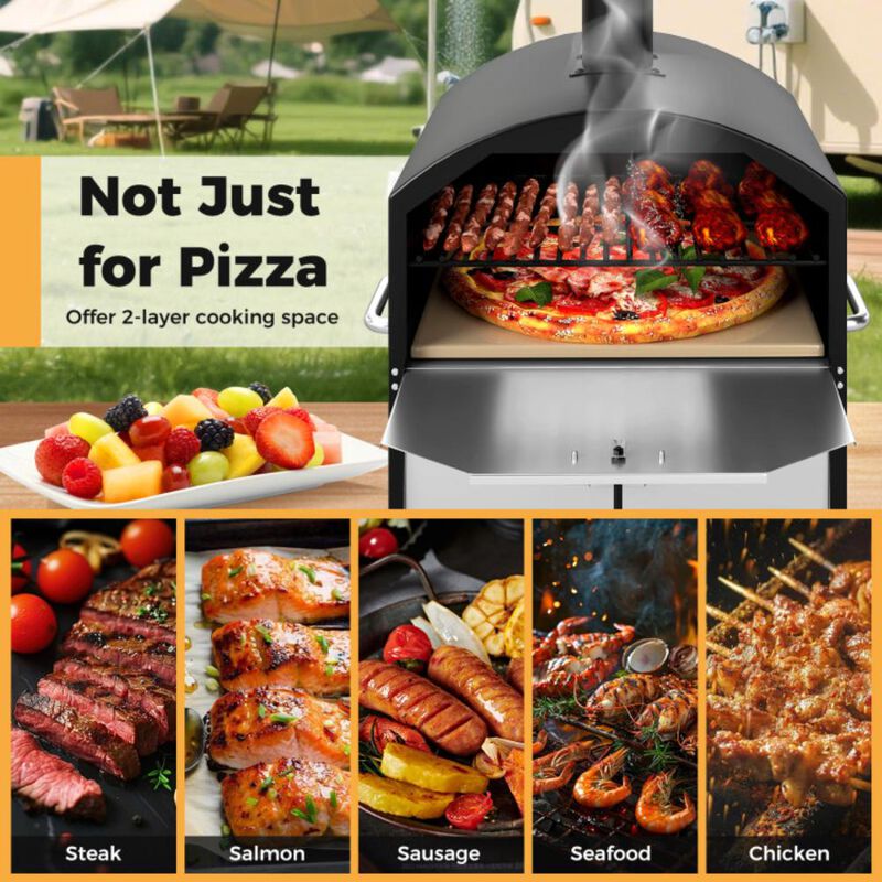 Hivvago Outdoor 2-Layer Wood Fired Pizza Oven with Square Stone