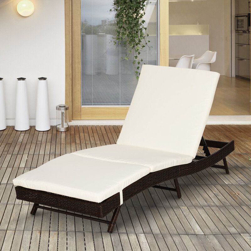 Versatile Outdoor Lounger: Black/Cream Wicker Chaise with 5-Position Back