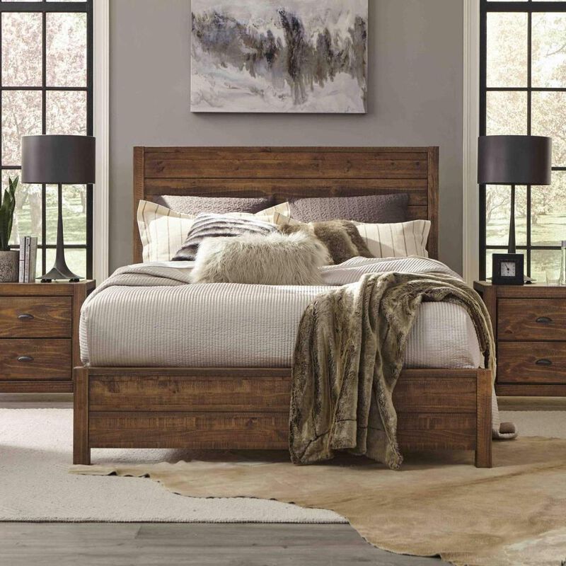 Hivvago FarmHome Walnut Solid Pine Platform Bed in Queen Size