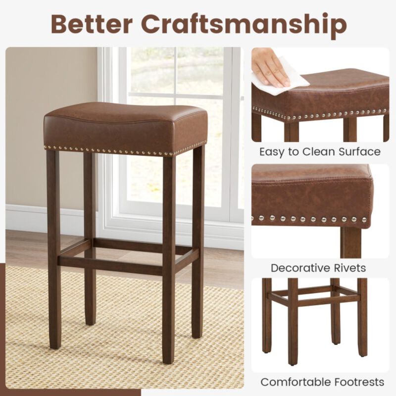 Hivvago Upholstered Bar Stools Set of 2 with Footrests for Counter