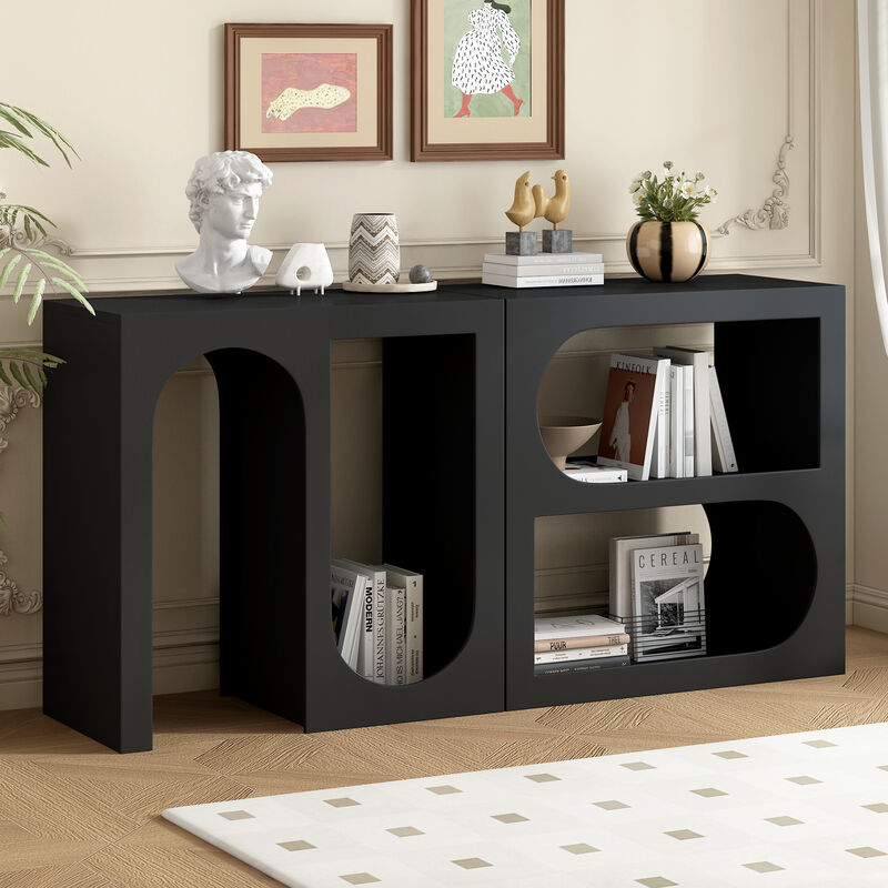 U_STYLE Modular Entryway Console Table with Rectangular Exterior and Curved Interior Design for Customizable Arrangements,Suitable for Entrance and Living Room