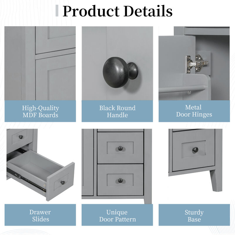 Merax Bathroom Storage Vanity with Left Adjustable Shelving Cabinet & 3 Right Smooth-Glide Drawers image number 7